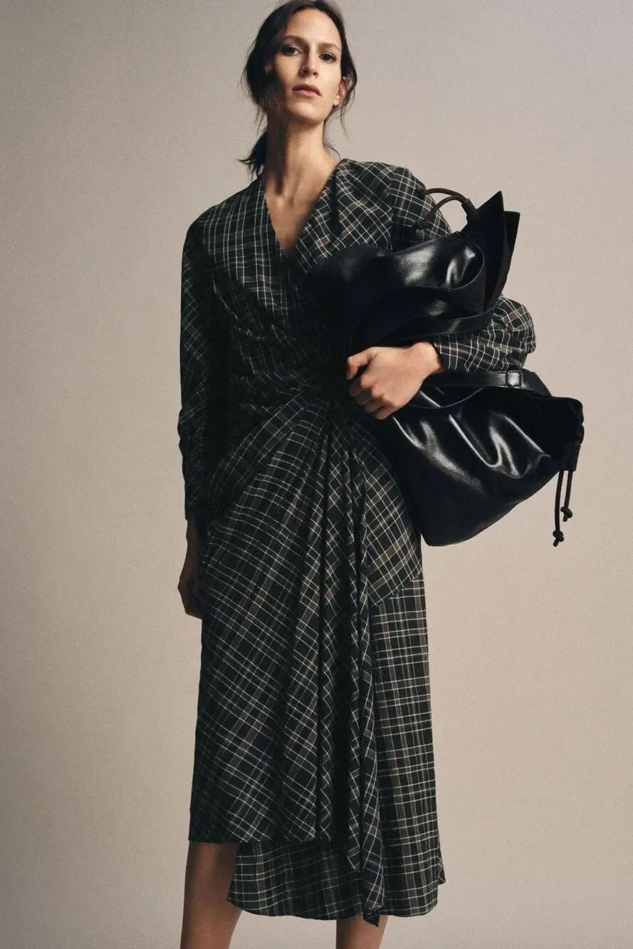 Zara Draped Plaid Dress-NWT